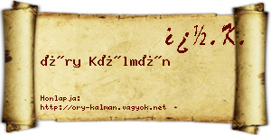 Őry Kálmán névjegykártya